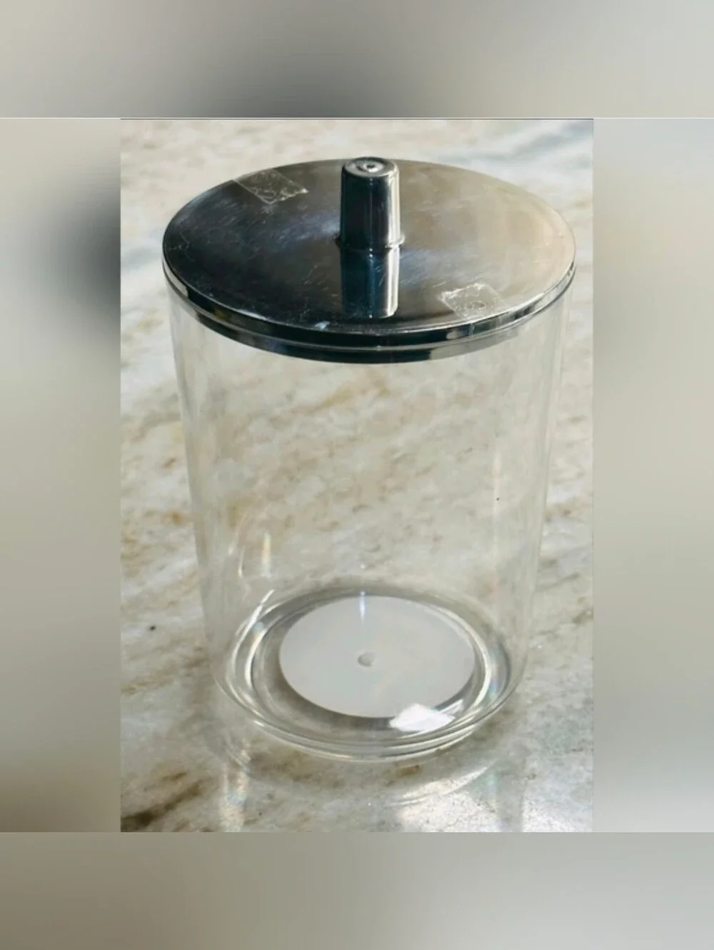 Clear Acrylic Q-Tip Dispenser with Silver Metal Lid -Versatile Home Storage BNIB